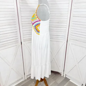 Raviya Crochet Bodice Top‎ Tiered Boho Midi Dress Cover Up White Multi Medium thumbnail 3