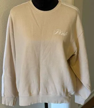 PINK Victoria’s Secret “Ivy” Fleece Tan/ Beige Sweatshirt thumbnail 1