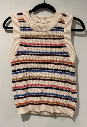 Striped Knit Sweater Vest Womens Small/Med* Cotton Stretch Travel Cottage Preppy thumbnail 1