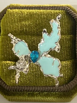Whimsical Baby Blue Butterfly w/ Silver Accents Open Ring Size 6 NWT thumbnail 1