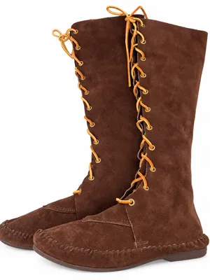 Vintage TAOS 9 Brown Suede Knee High Lace Up Moccasin Boots Boho Western thumbnail 1
