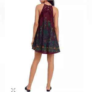 Free People Shea Printed Mini Burgundy‎ and Green Halter Dress size S thumbnail 4