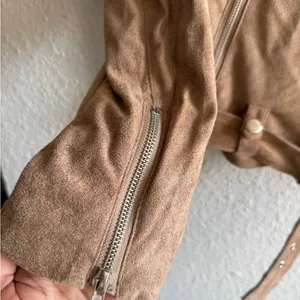 Olivaceous Faux Suede Moto Jacket Beige Size M thumbnail 5