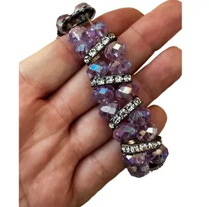 Pair of Pink and Purple Crystal Stretch Bracelets thumbnail 5