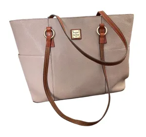 Dooney & Bourke Pebbled Leather Tote Light Pink Purple Brown‎ Trim Shoulder Bag thumbnail 1