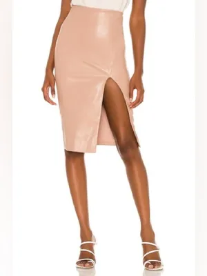 Superdown Jezabel Faux Leather Midi Skirt Nude Tan Pencil Skirt Size Small thumbnail 4