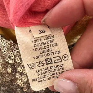 Zyga Lin'n Laundry Sequin Linen Dress Mustard Yellow Gold Sleeveless Sheath 38 S thumbnail 4
