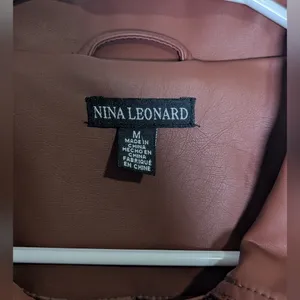 Nina Leonard Cognac Brown Faux Leather Zip Moto Jacket Women’s Medium thumbnail 2