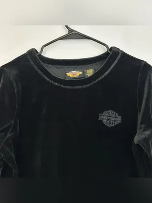 Vintage Harley Davidson Black Velour Long Sleeve Pullover Sweatshirt Size Medium thumbnail 2