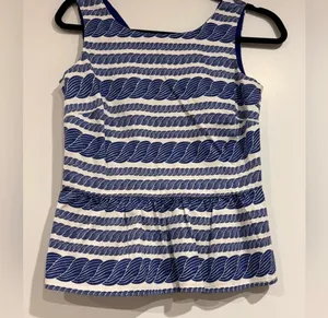 Vineyard Vines size 2 blue white nautical rope print peplum sleeveless top thumbnail 3