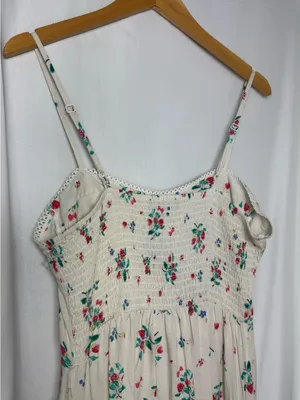 Floral Cream summer garden party linen blend Spaghetti Strap Midi Dress M NWT thumbnail 5