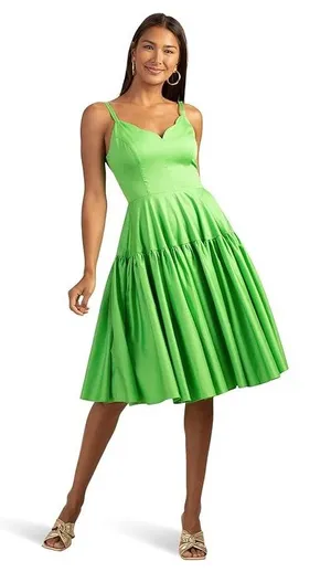 Trina Turk Bask Spaghetti Straps Scalloped Neck Midi Dress in Green 10 thumbnail 1