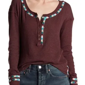 We The Free Wine Rainbow Knit Blouse Top Long Sleeve Thin Sweater large thumbnail 1