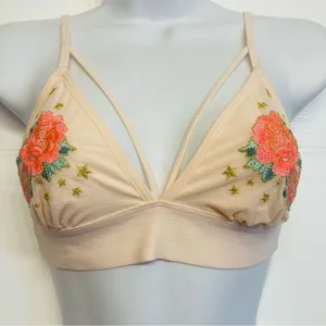 PINK Victoria's Secret Bralette Sz Small Peach Floral Embroidered‎ Star Mesh NEW thumbnail 3