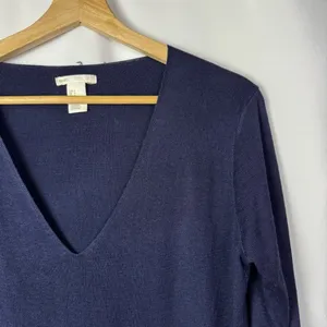 H&M Basic Navy Blue V-Neck Fine‎ Knit Pullover Sweater S thumbnail 3