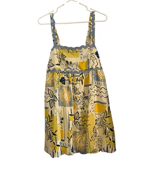 Sun Lemon Print Rick-Rack Scalloped Balloon Dress coastal vacation resortwear thumbnail 3