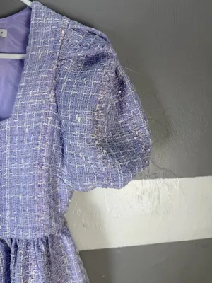 English Factory Lavender Tweed Dress with Puff Sleeves thumbnail 6