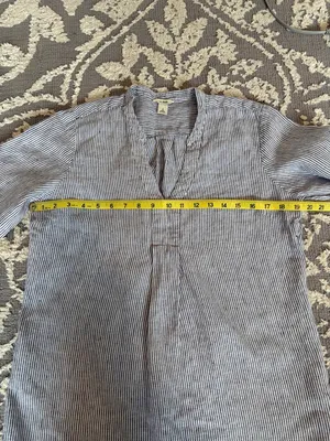 L.L.Bean Linen Pinstripe Pullover Shirt Sz Small Coastal Grandmother Breezy W3 thumbnail 9