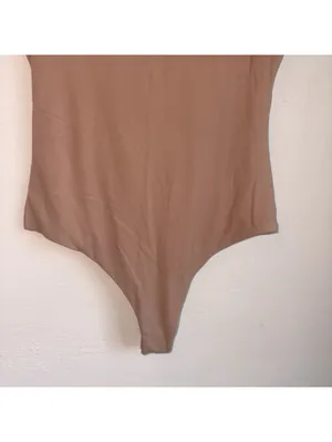 Pumiey Short Sleeve Bodysuit - Women's Size Medium - Crew Neck - Tan Nude thumbnail 2