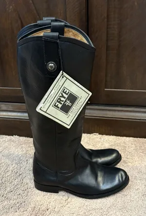 Frye Melissa Leather Knee High Riding Boots US Women's 5.5B Round Toe Logo thumbnail 1