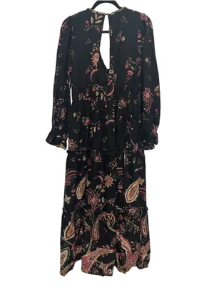 Anthropologie Black Paisley Boho Maxi Dress Floral Tiered thumbnail 3