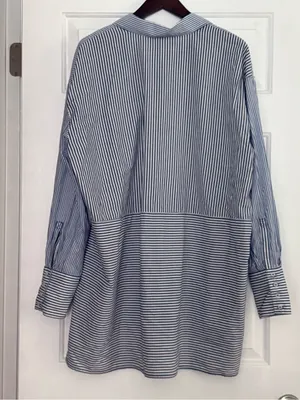 Free People Lakehouse Button Down Shirt in Blue and White Stripe thumbnail 4