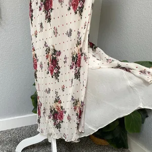 Nostalgia Cream Floral Maxi Dress Layered Short Sleeve Polka Dot 100% Rayon thumbnail 4