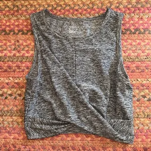Yogalicious Heathered Grey Twist Front Crop Top thumbnail 1