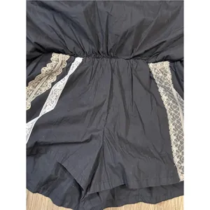 Anthropologie Black Poplin Lace-Trim Skirty Smock Waist Romper thumbnail 9