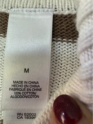Liz & Co. Brown and White Striped Cotton Half-Zip Sweater, Size M thumbnail 4