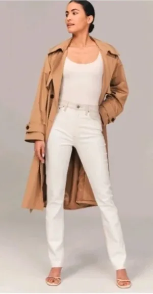 Abercrombie & Fitch 90s Straight Ultra High Rise Jeans Cream Faux Leather Y2K thumbnail 1