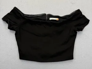 Alice‎ + Olivia Black Off Shoulder Crop Top Exposed Zipper R604089351 Womens S thumbnail 1