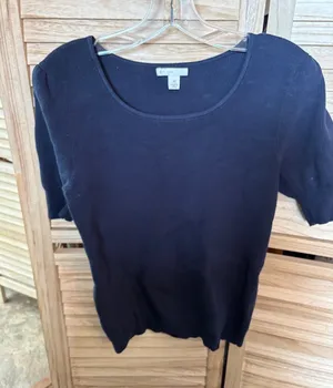 FINAL MARKDOWN Navy Scoop Neck Short Sleeve Knit Top Medium thumbnail 1