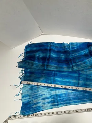 Blue Brushstroke Hand-Dyed Mulberry Silk Scarf -31" x 67" - NEW In Bag. thumbnail 10