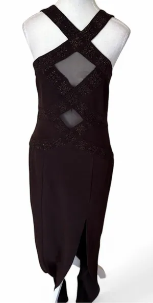 Vintage Cache Brown Dress Bronze Beading Mesh Cutouts Size 8 Formal‎ thumbnail 1