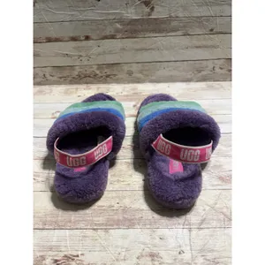 UGG Fluff Yeah Purple Stripe Slide Slippers Youth Size 4 EU 36 Women's 5.5 Plush thumbnail 2