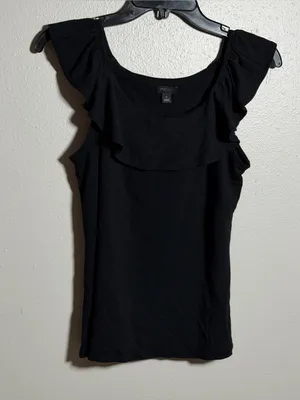 Ann Taylor Factory Women Minimalist Neutral Black Ruffle Sleeve Tank Top size M‎ thumbnail 4