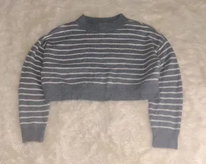 Striped Cropped Mock Neck Sweater White Size M thumbnail 1
