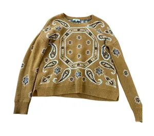 Madewell Bandana‎ Paisley Intarsia Pullover Sweater Mustard Yellow Women XS thumbnail 1