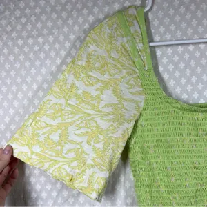Free People Green Floral Marigold Smocked Cropped‎ Top thumbnail 3