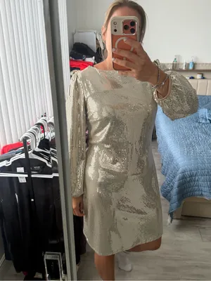 Alexa B Silver Sequin Long-Sleeve Shift Dress thumbnail 7