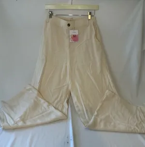 High-Waist Cream Wide-Leg Trousers thumbnail 1