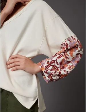 Anthropologie Annette Top Ivory Paisley Long Sleeve Waffle Knit Oversized Sz Med thumbnail 3
