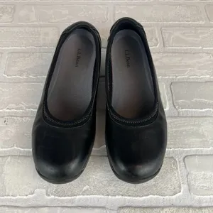 L.L. Bean Ballet Flats Shoes Womens 8 Black Leather Round Toe Slip On Sneakerina thumbnail 8