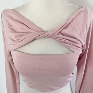 New SER.O.YA Ellis Twisted Cutout Front Long Sleeve Crop Top Pink Size Large thumbnail 6