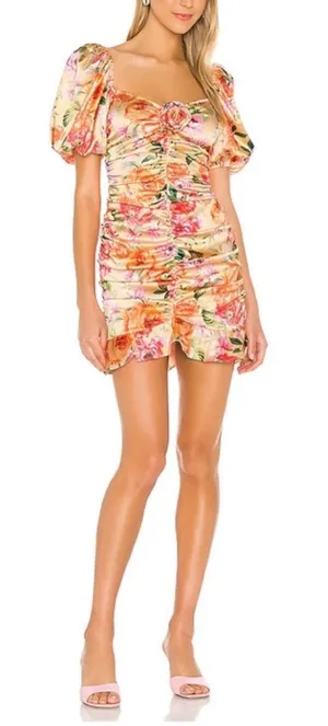 For Love and Lemons Women’s Versilla Puff Sleeve Yellow Floral Mini Dress Sz S thumbnail 1