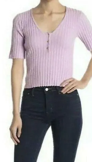 Abound Top Size Medium Women's Half Sleeve Ribbed Button Pullover 100% Cotton thumbnail 1