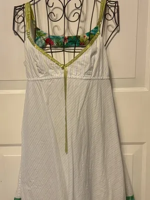 Vintage Free People white and green baby doll dress M thumbnail 1