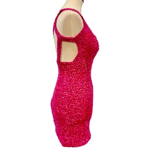 Hot Pink Sequin One Shoulder Mini Dress Barbiecore Y2K Party Hoco, Size S thumbnail 6