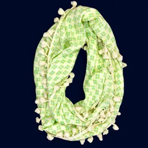 NWT Natural Life Green Blue Abstract Fringe Bohemian Infinity Scarf thumbnail 2
